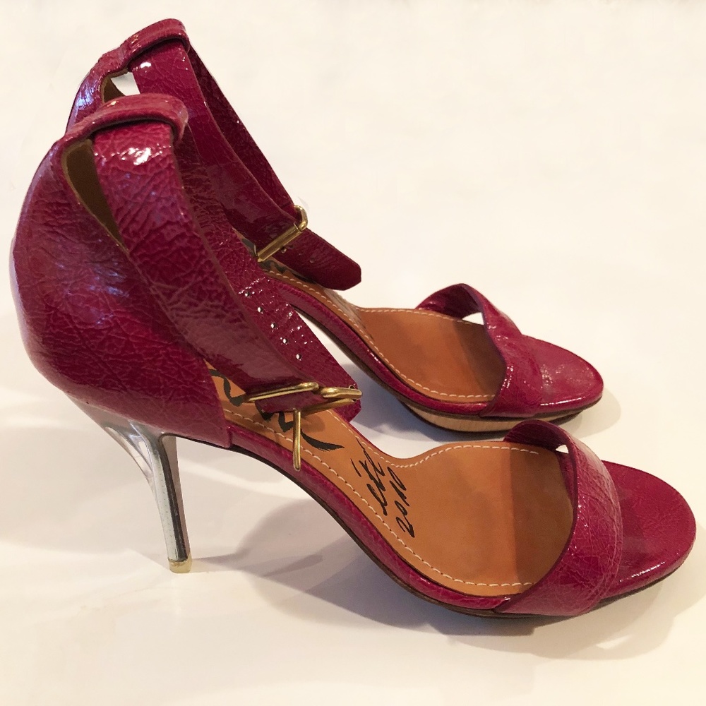 Lanvin Fuchsia Patent Ankle strap, Lucite Heels